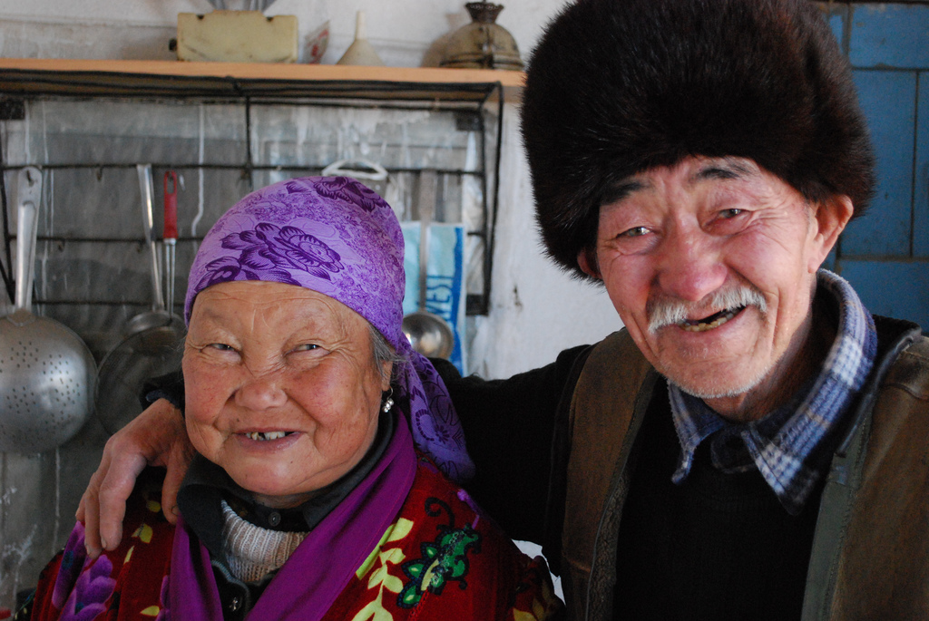 Happy elderly Siberian couple, photographer unknown